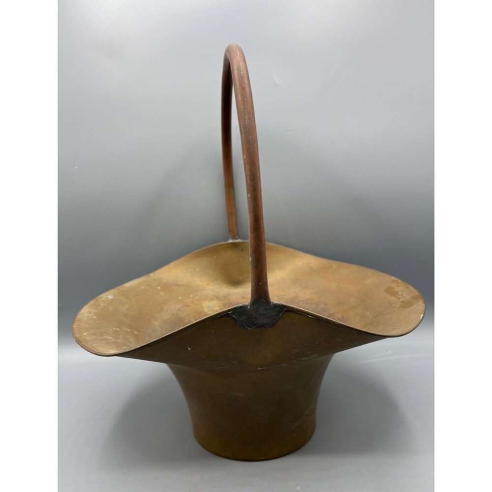 Vtg Brass‎ Basket Planter Copper Handle Decorative Rustic